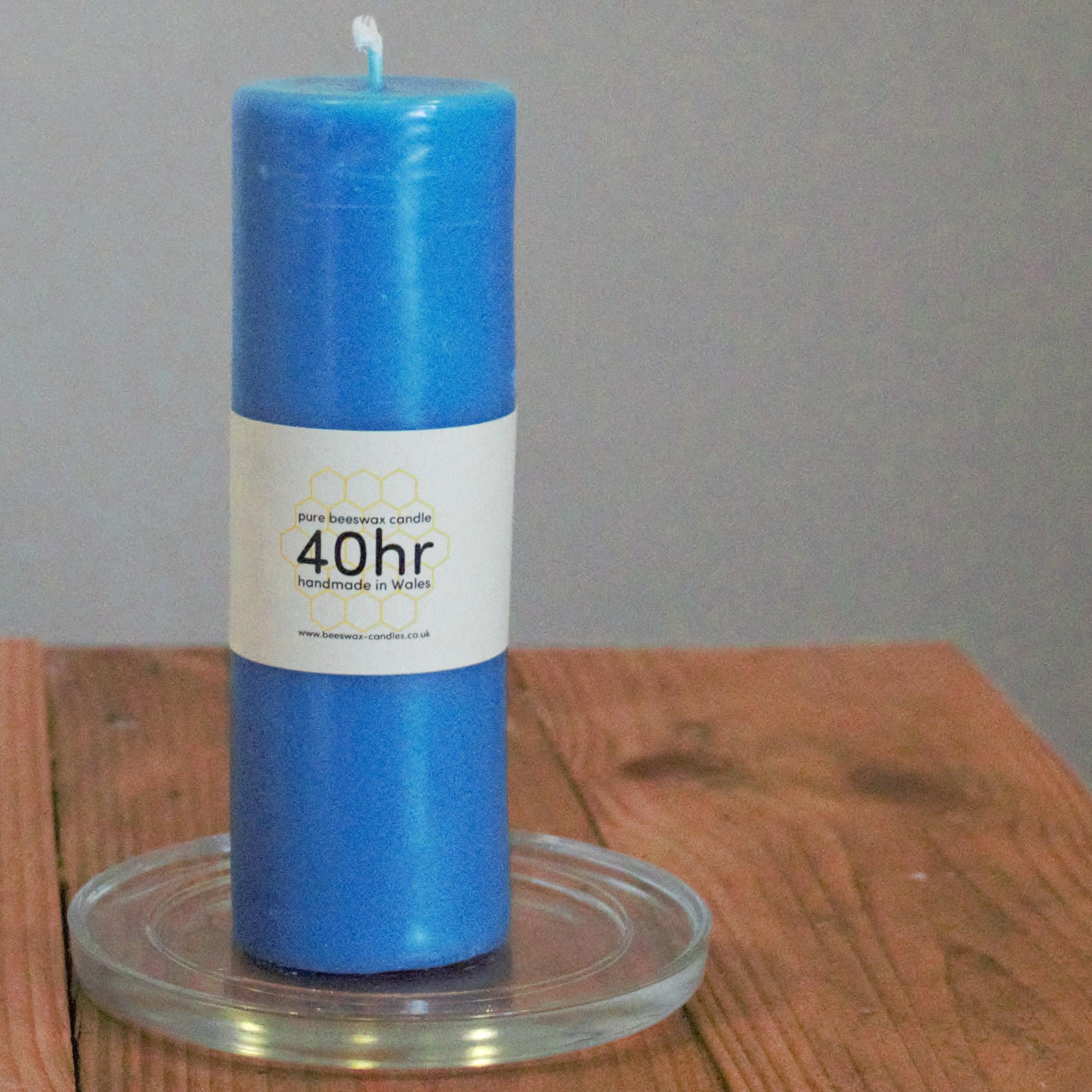 Sea blue 40hr pure beeswax pillar candle