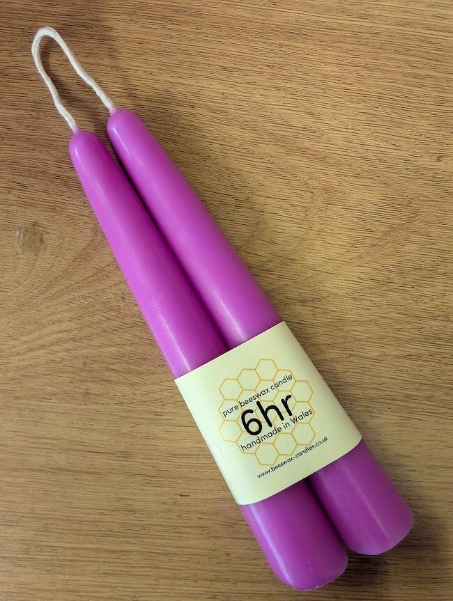 Unicorn Magenta dipped 6hr pure beeswax candles