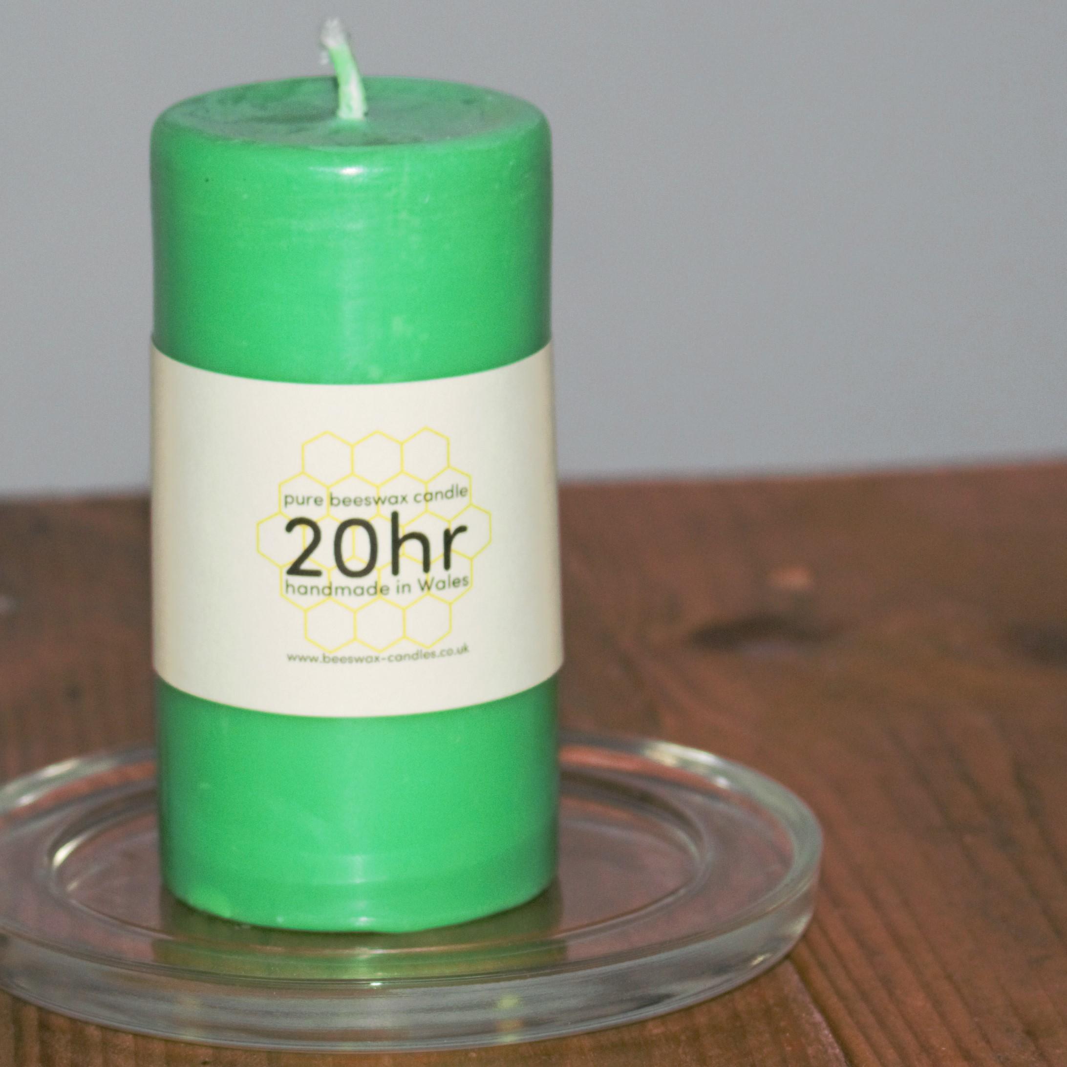 Seaweed green 20hr pure beeswax pillar candle