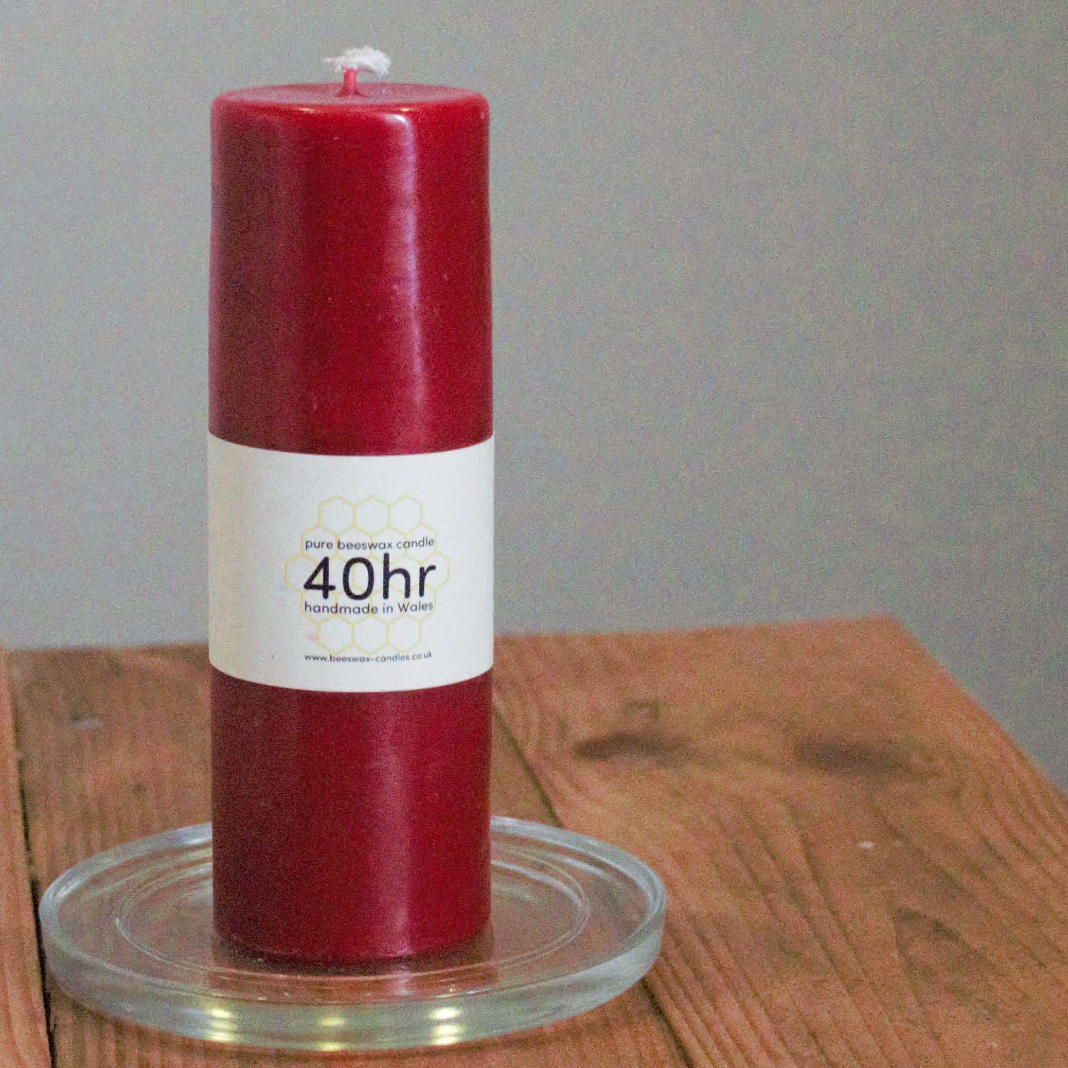 Red 40hr pure beeswax pillar candle