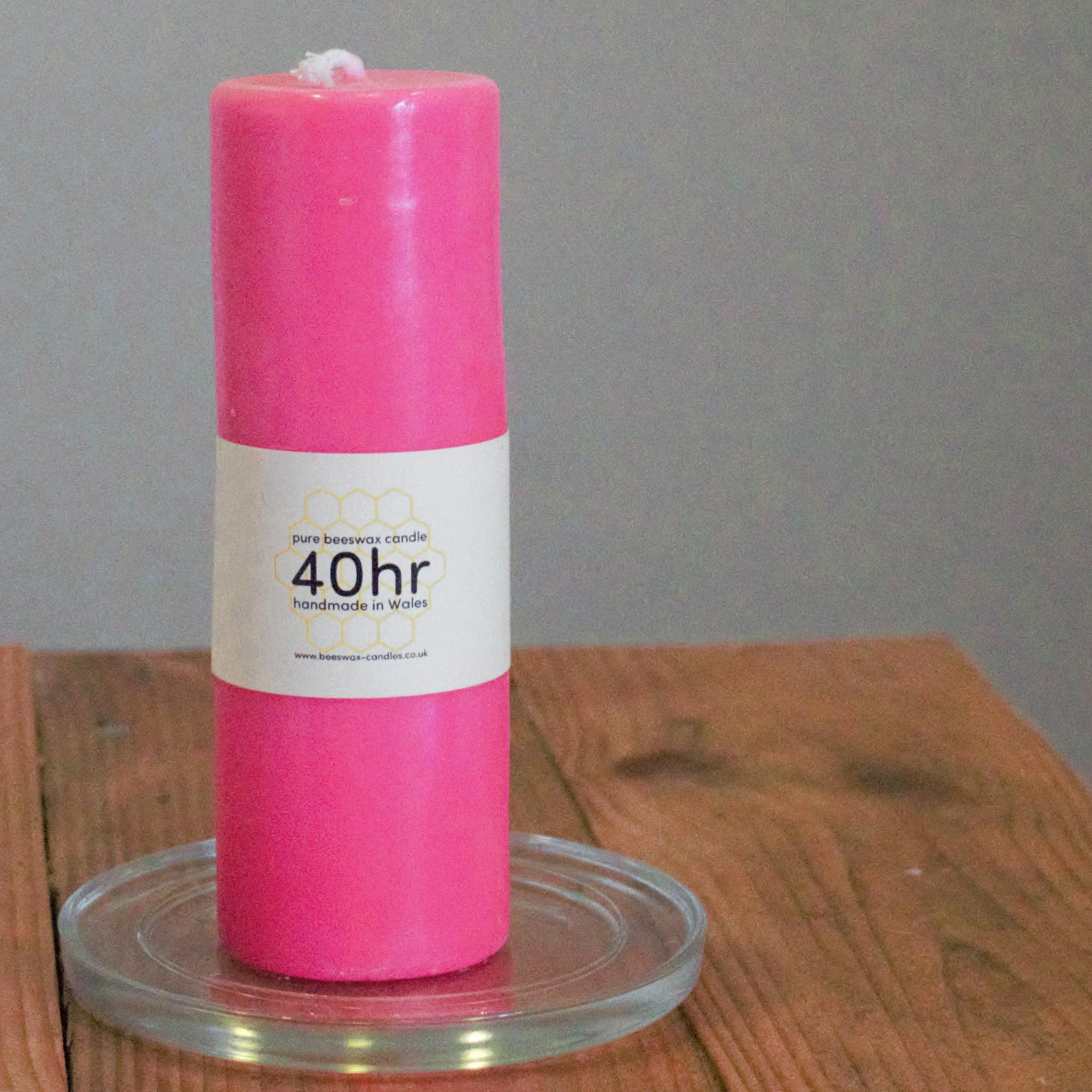 Hot pink 40hr pure beeswax pillar candle
