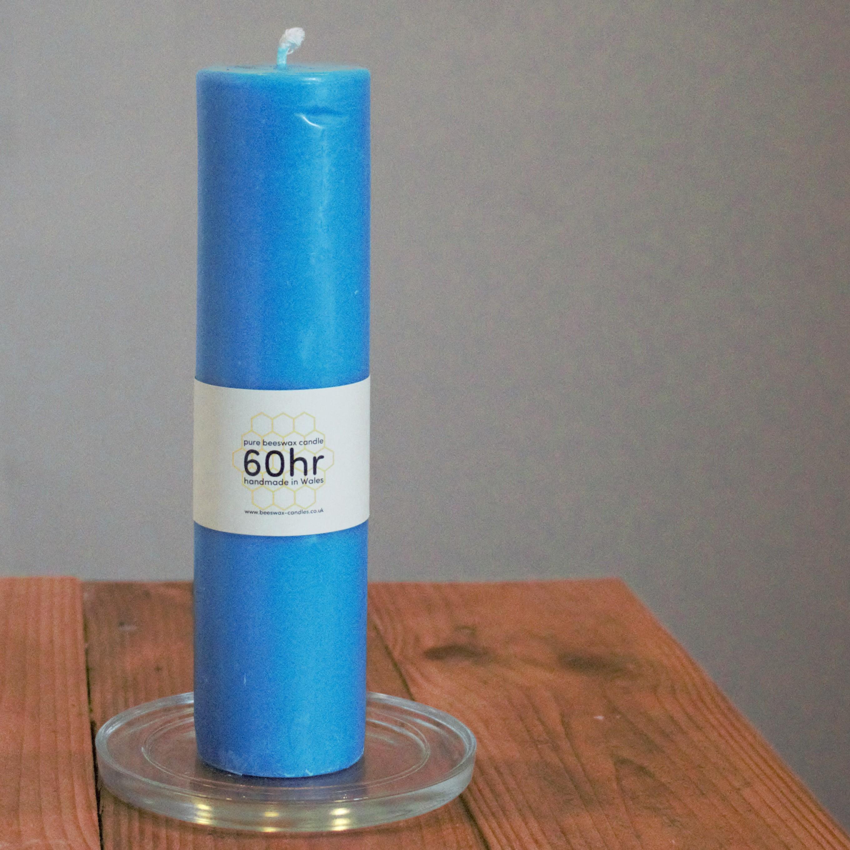 Sea Blue 60hr pure beeswax pillar candle