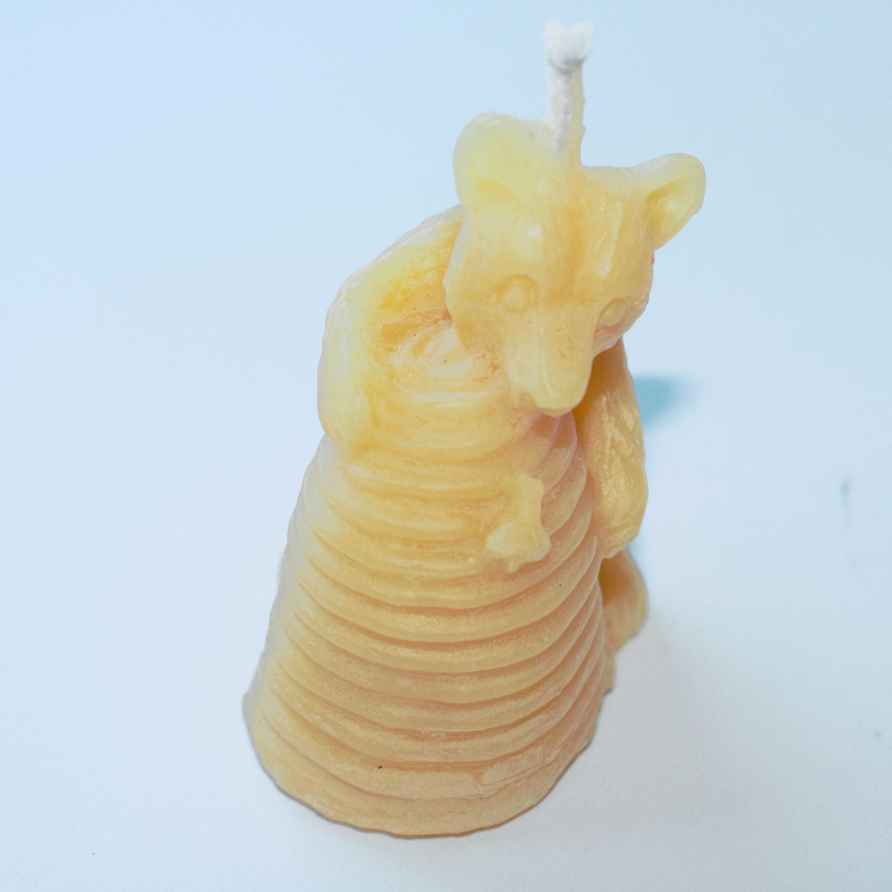 Bear and skep pure beeswax candle