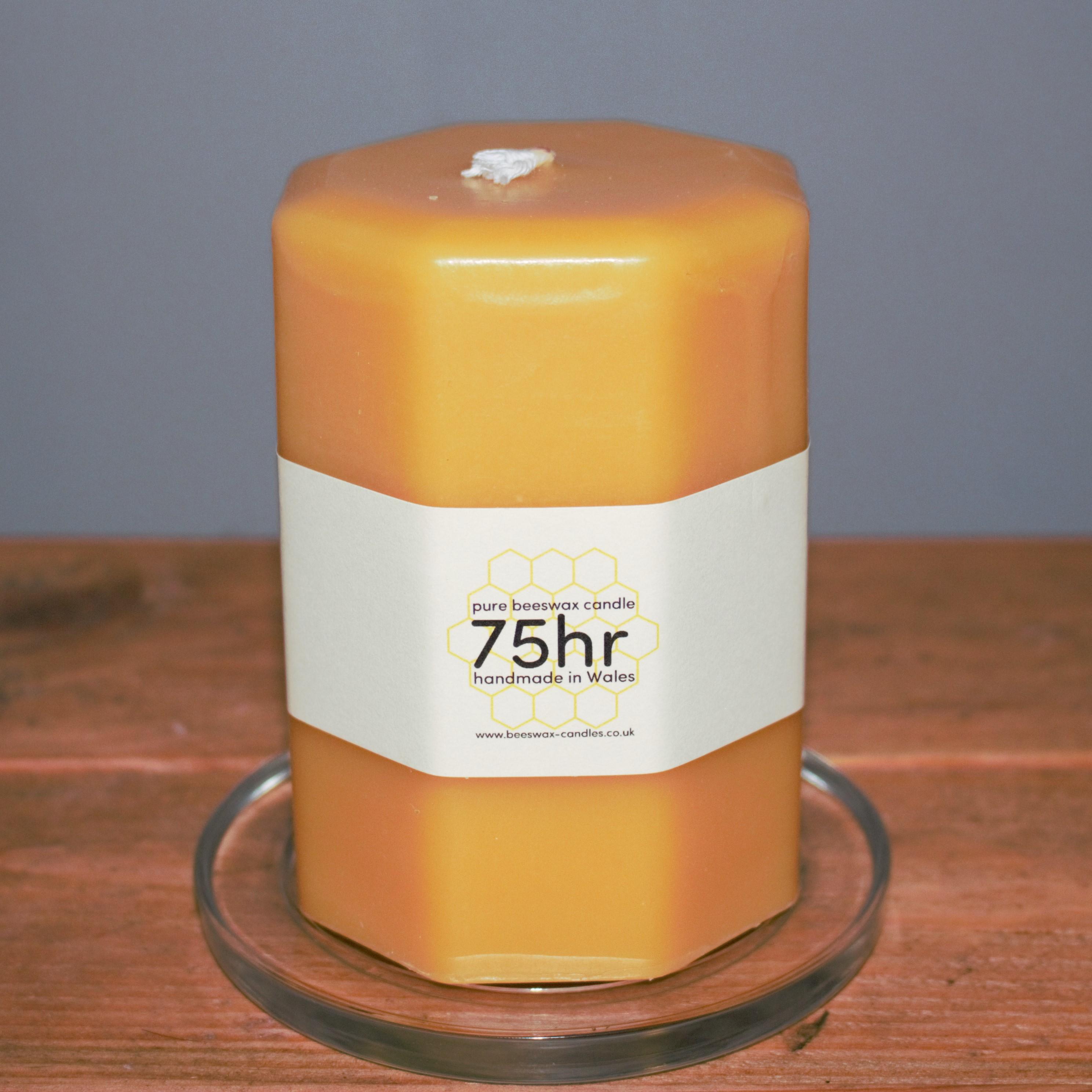 75 hour pure beeswax octagonal pillar candle