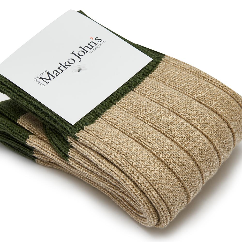 Marko John's Wheaton socks - beige with green top and tail