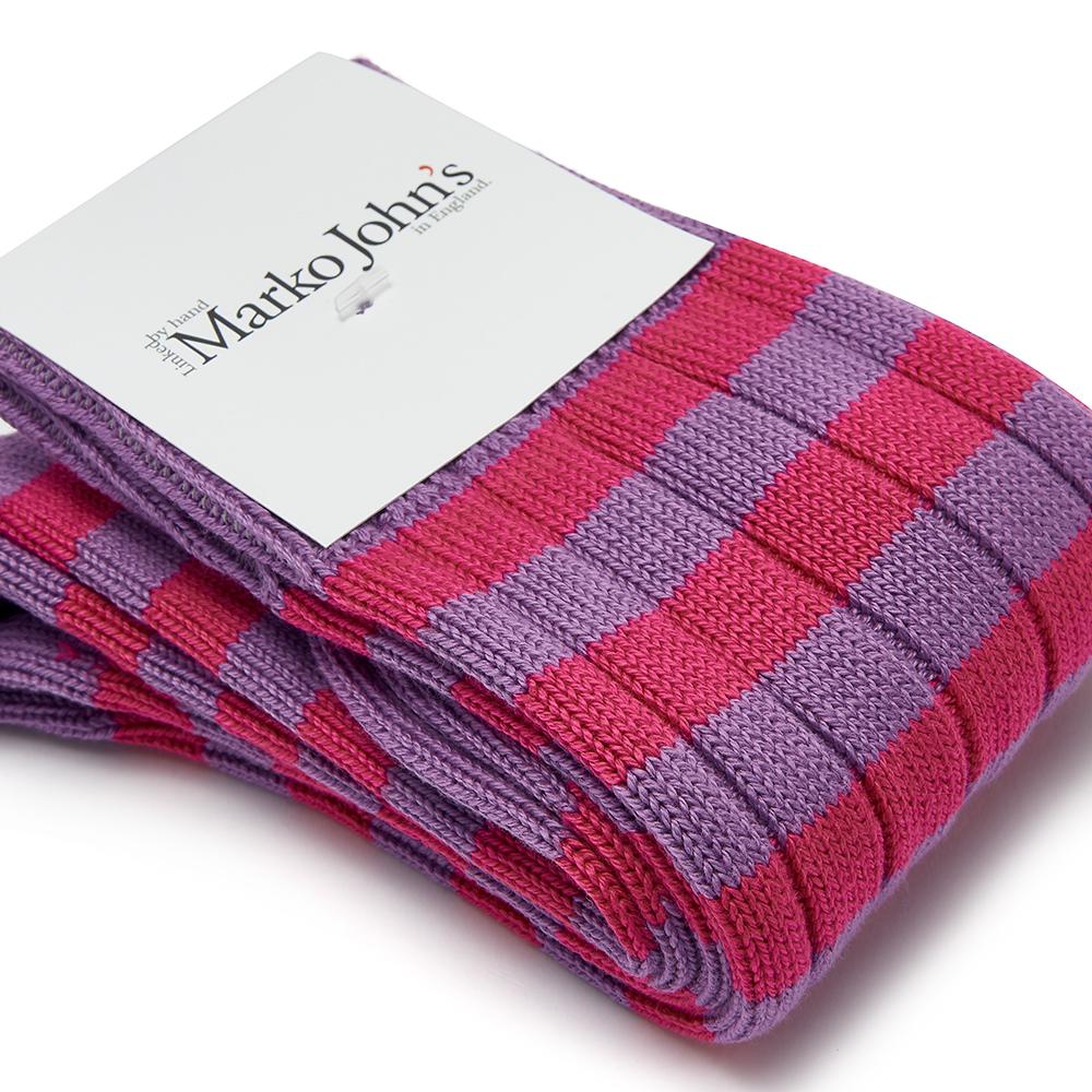 Marko John's Lavender socks in pink and lavender stripes