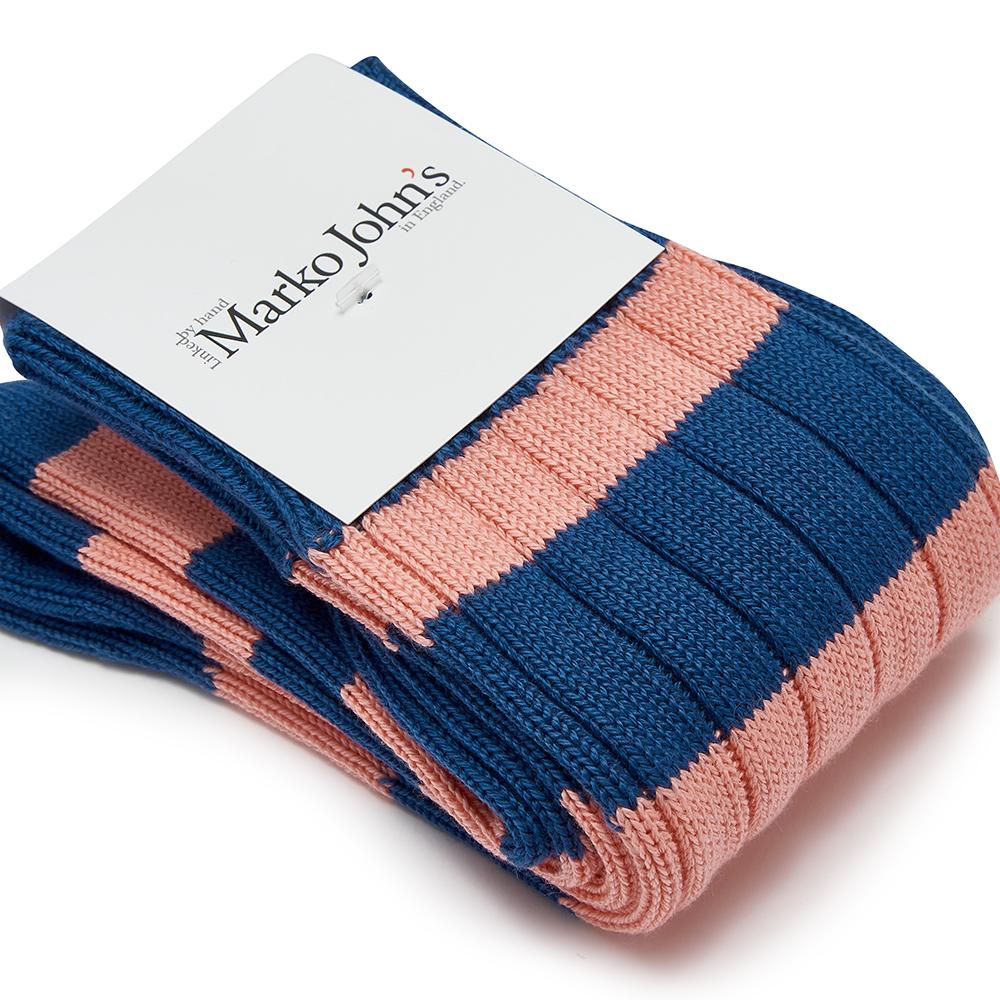 Marko John's Henley socks in blue and pink stripes