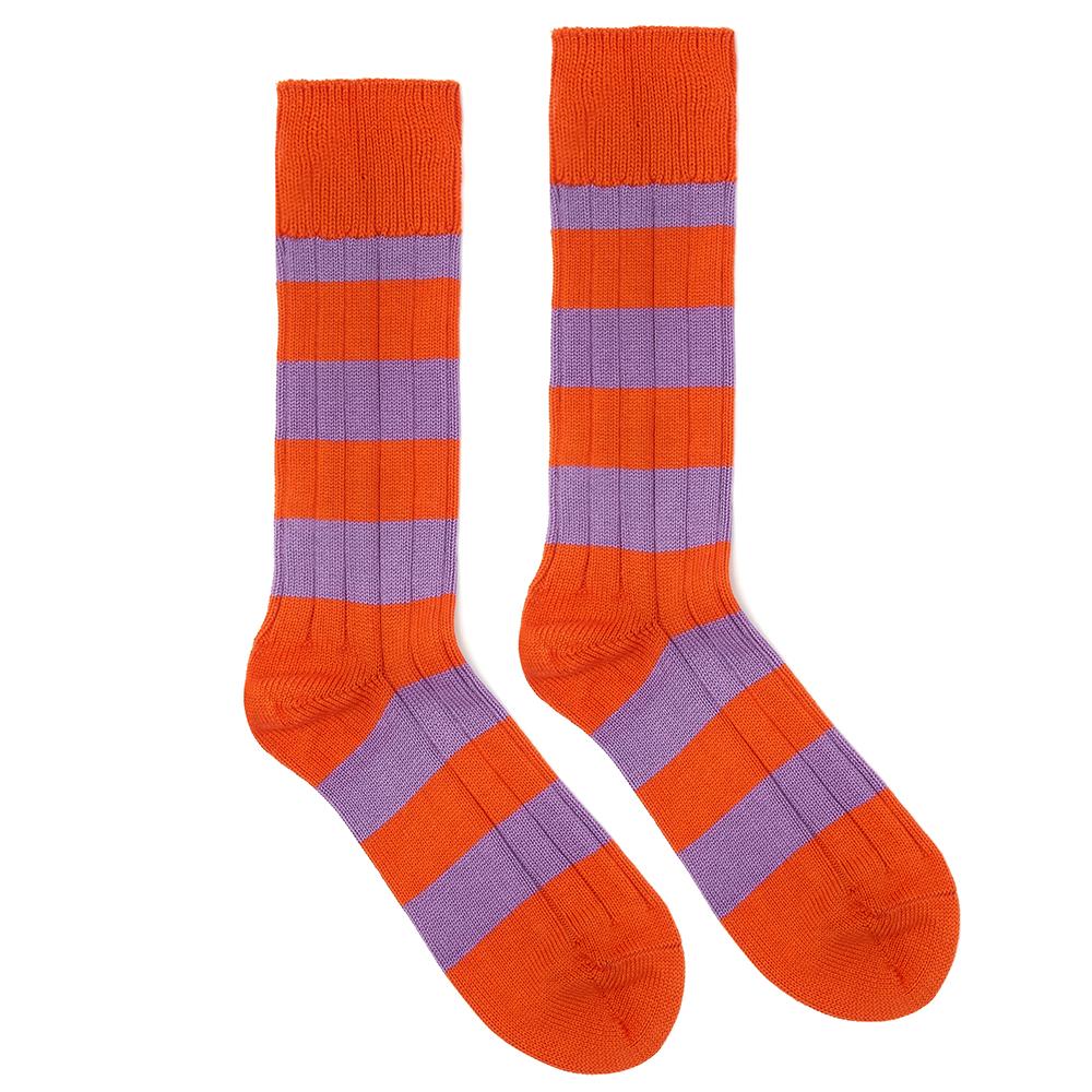 Lay flat Marko John's Clementine socks in orange and lilac
