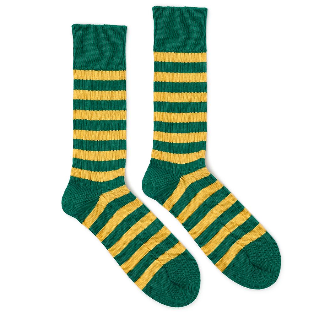 Marko John's St. Peter's College Socks in green and yellow stripes
