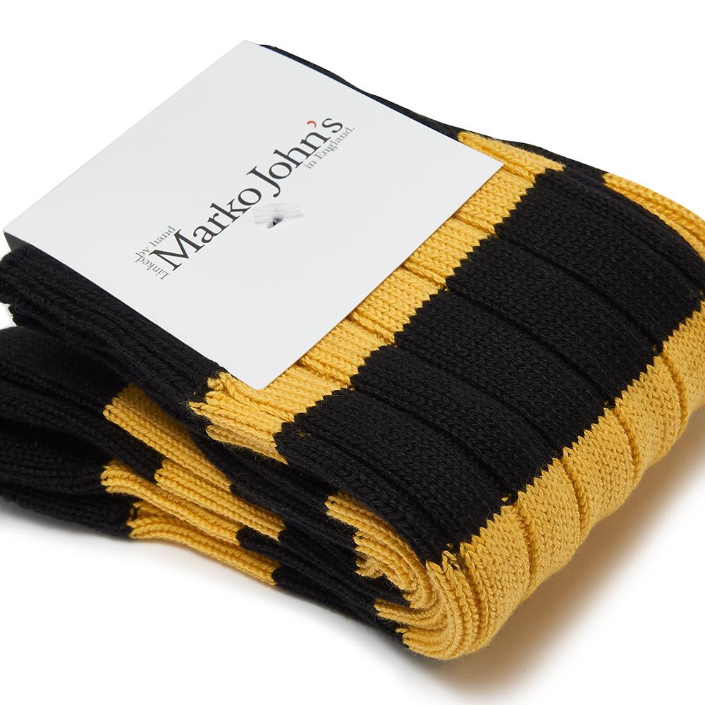 Marko John's Brasenose College socks - yellow and black stripes