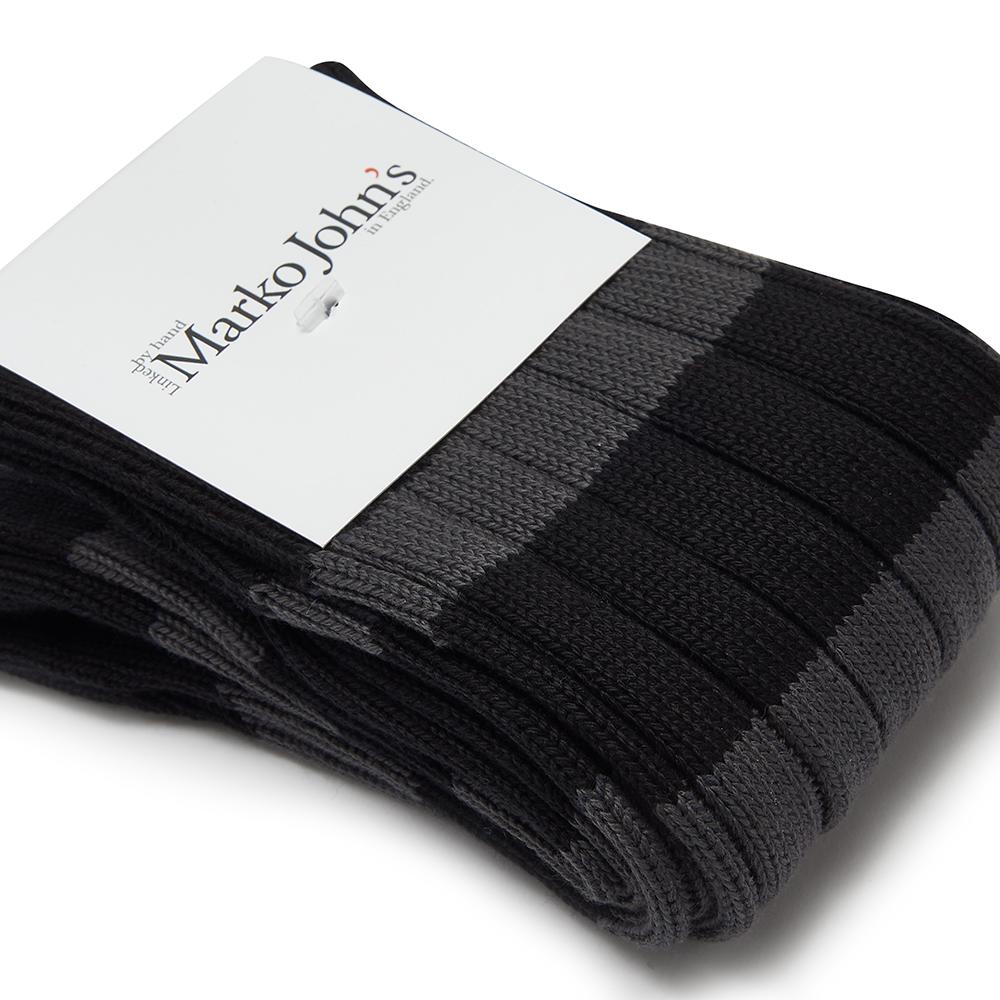 Marko John's ATG socks in black and grey stripes