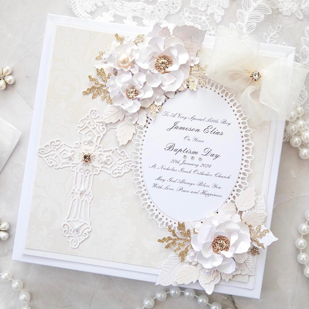 A handmade card featuring heart shaped frame surrounded by handmade floral displays of foliage and 3d flowers