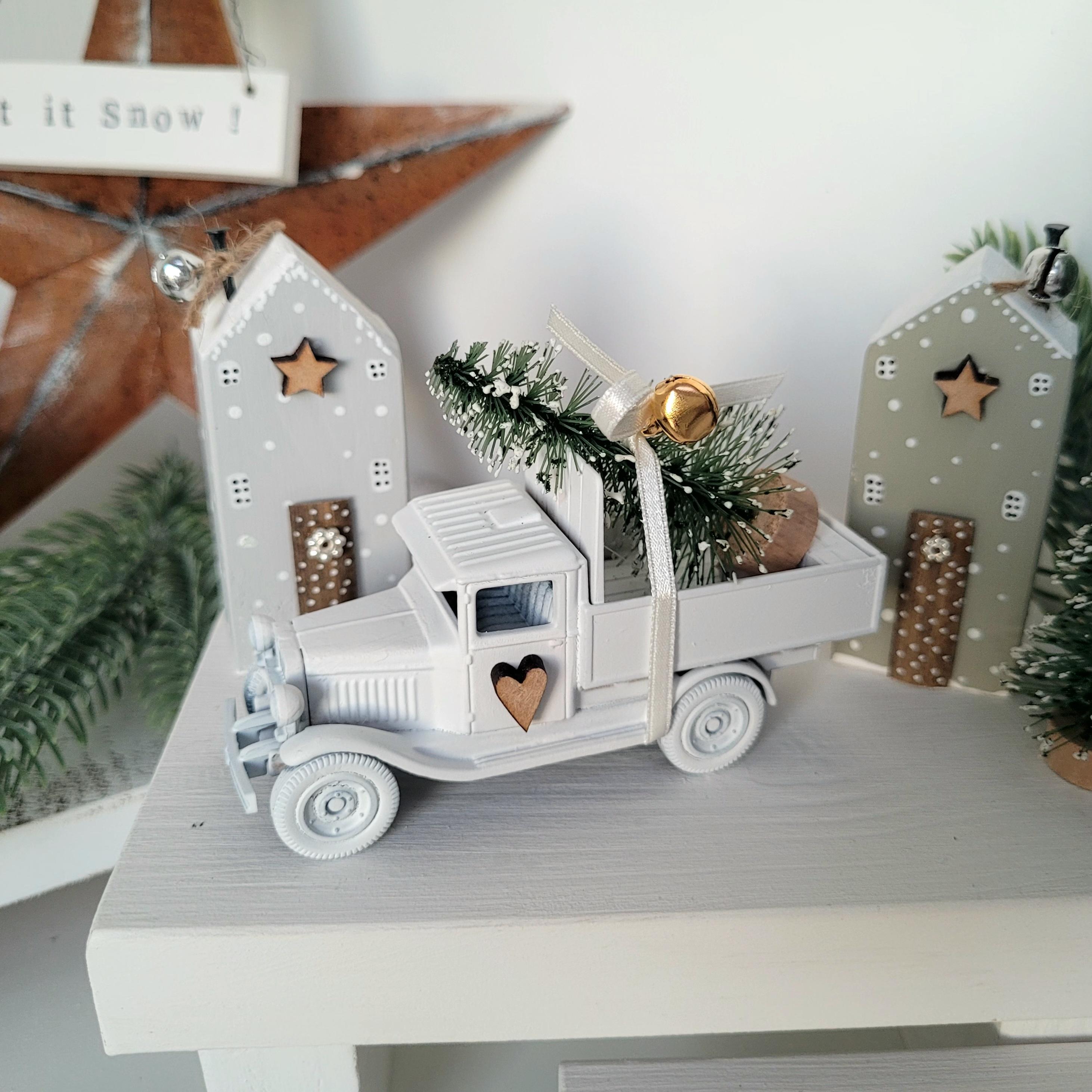 white truck christmas decor