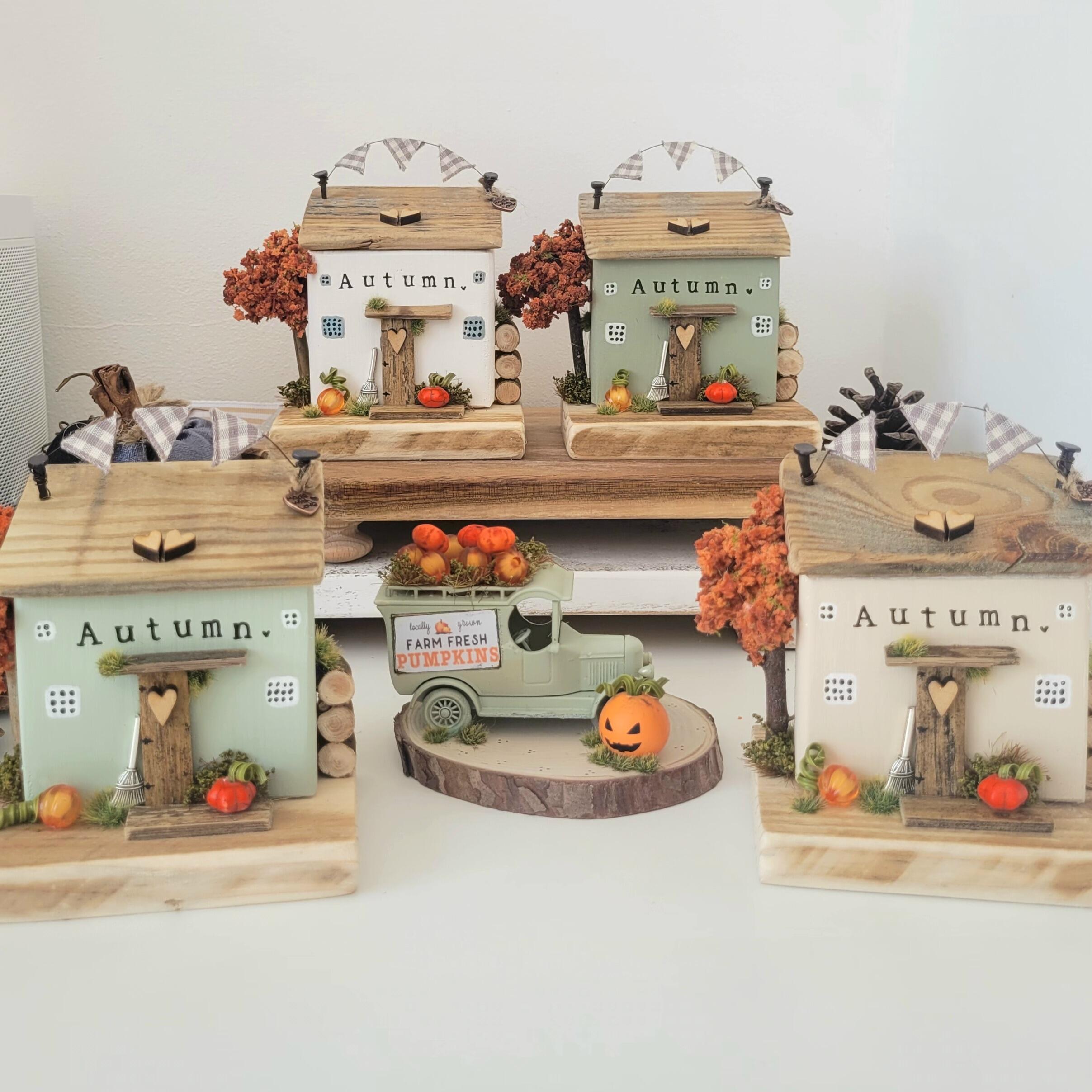 Autumn Driftwood Houses, Little Wooden House, Autumn Decor, Fall Decor,  Autumn Pumpkin Cottage, Driftwood Cottage, New Home Gift, Miniature 