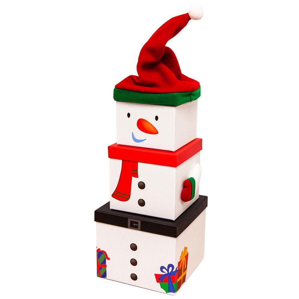 Set of 3 Plush Snowman Stackable Gift Boxes - XL