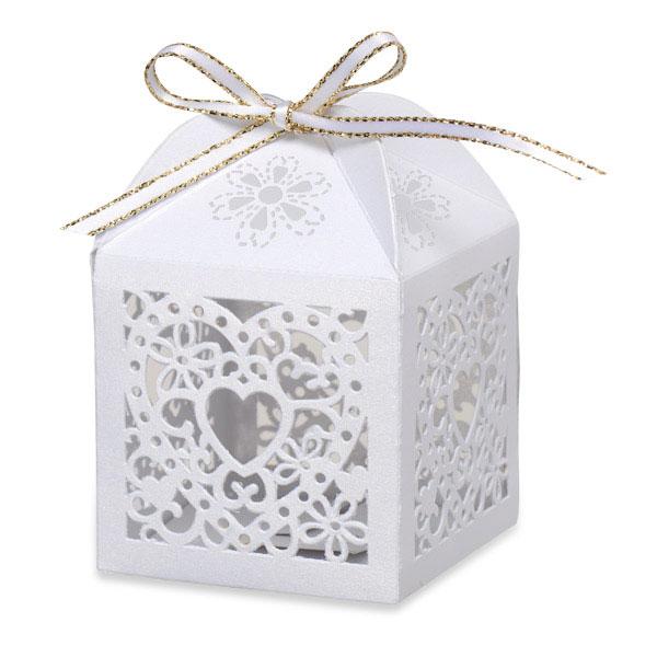 white hearts wedding favour box