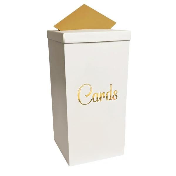 white and gold wedding card box