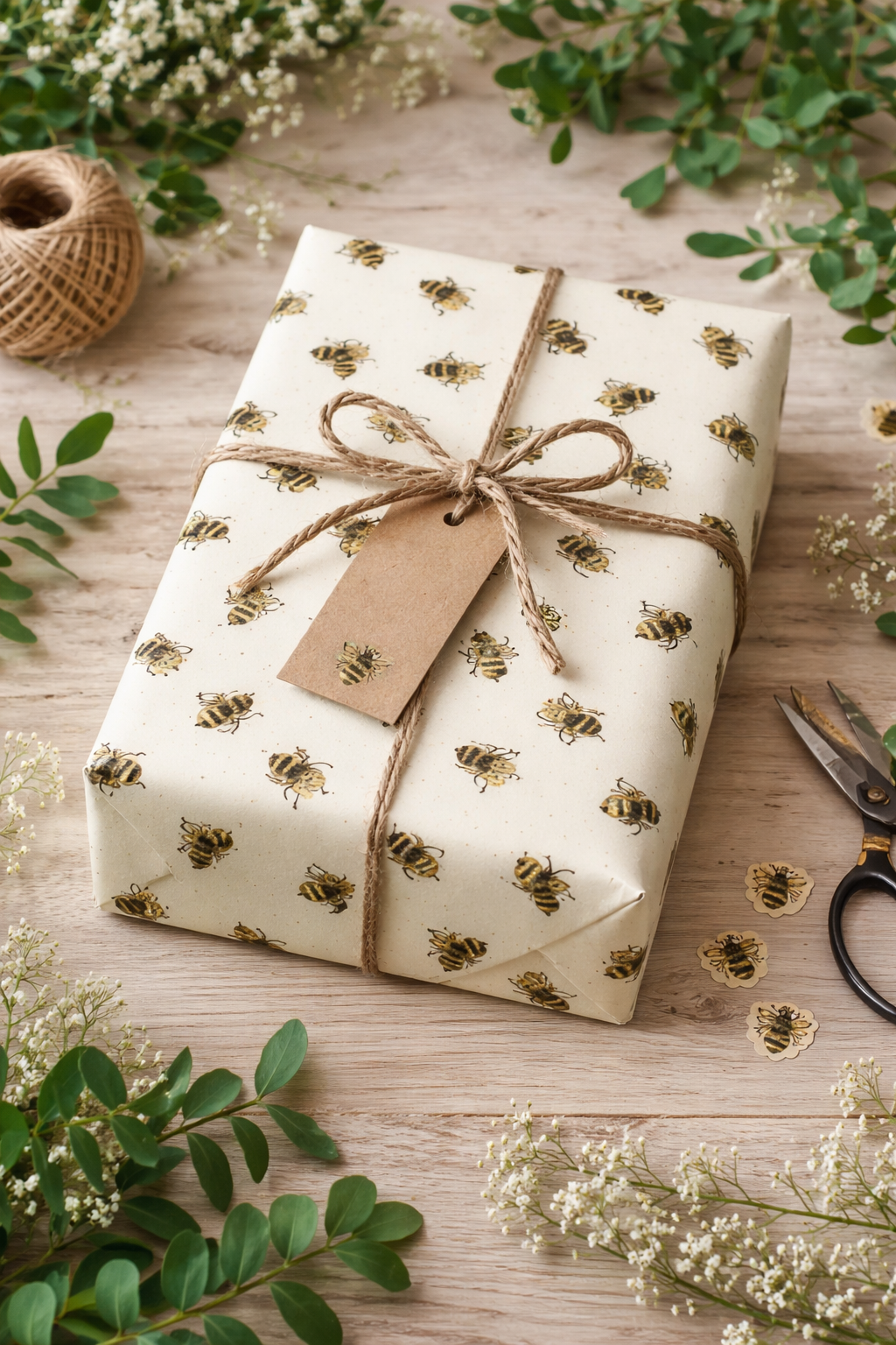 alt="bee wrapping paper roll cream background 3m x 70cm"