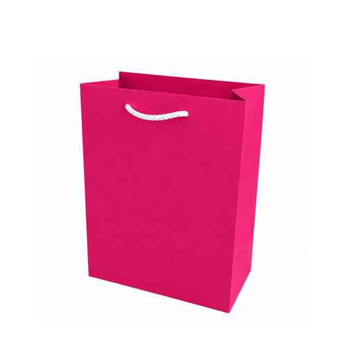 Medium hot pink gift bag on a plain white background