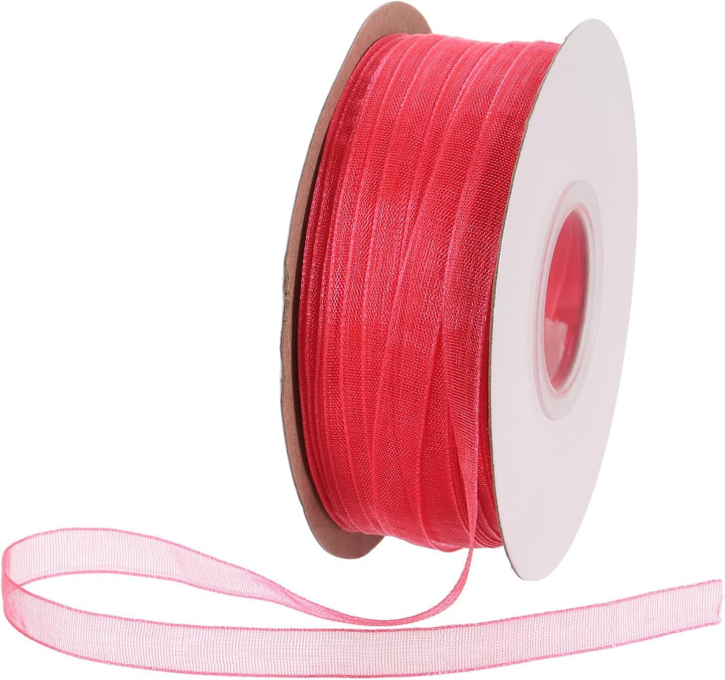 6mm Wide Red Organza Ribbon. 20m Roll. Very Low Prices.