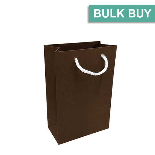 Small A5 chocolate brown gift bag on a plain white background bulk buy