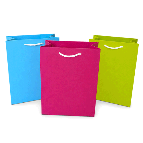 3 pack of medium bright gift bags on a plain white background