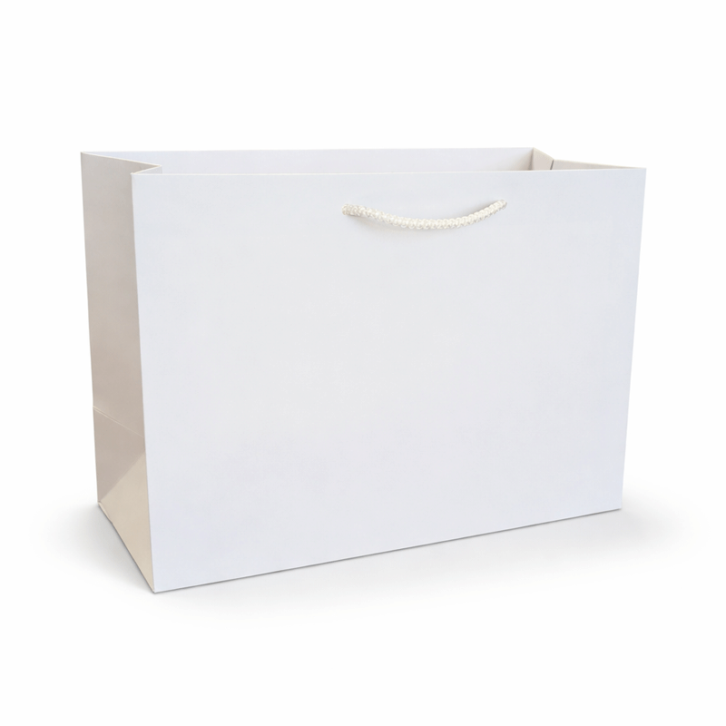 White matt smooth A4 Landscape gift bag on a plain white background