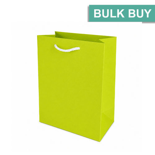 Medium Lime green gift bag on a plain white background bulk buy