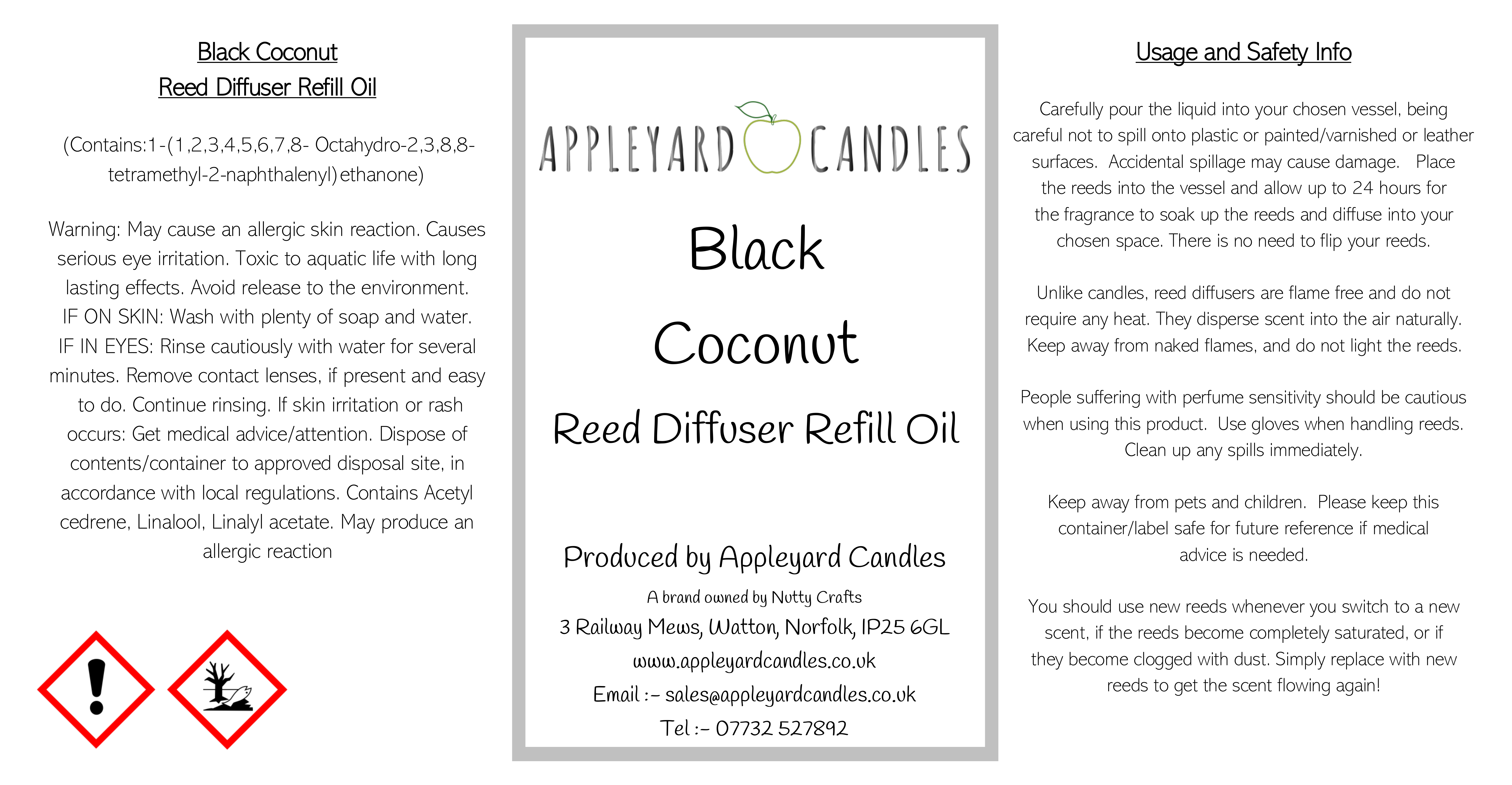 image of clp information for black coconut reed diffuser