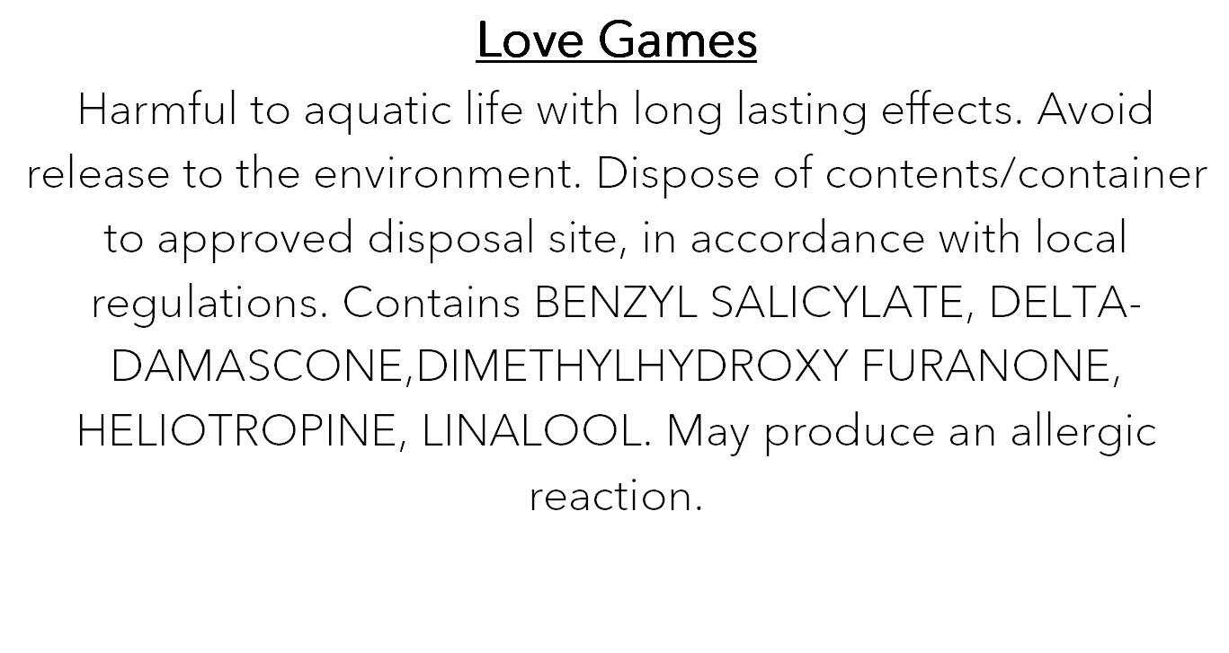 an image of the clp information for love games fragranced wax melts
