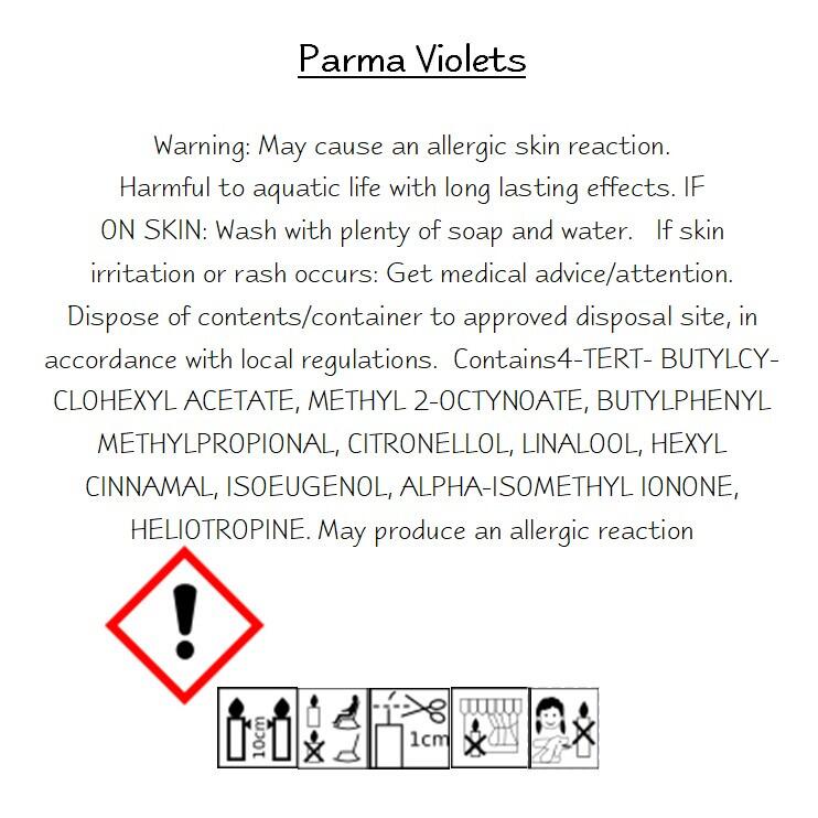 an image of the clp informatio for parma violets wax melts