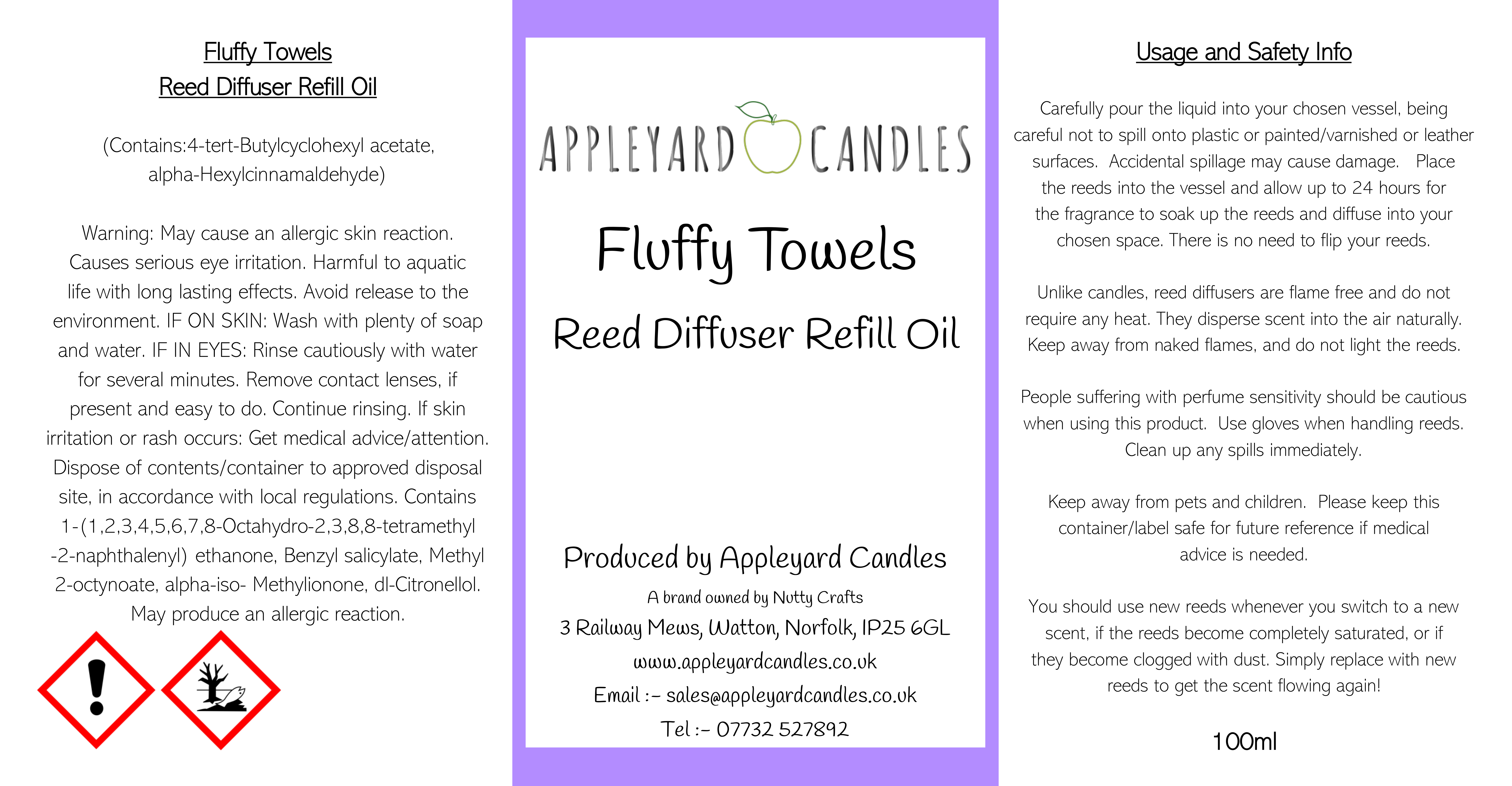 image of clp label for fluffy towels reed diffuser refil