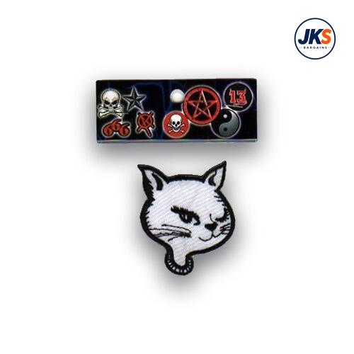 White Cat Head Iron on Patch