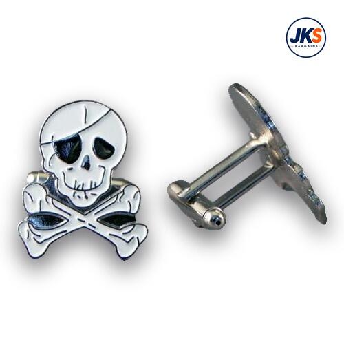10 Pairs x Skull + Cross Bones White Cufflinks