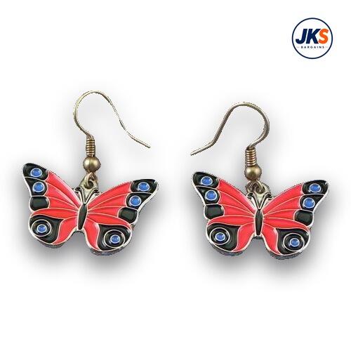 10 x Pairs Red Butterfly Earrings