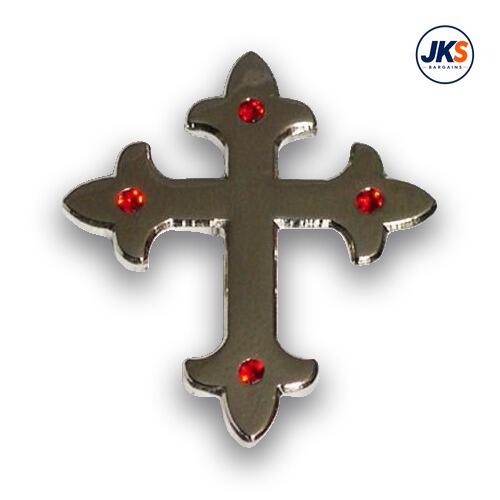Jeweled Chrome Gothic Cross Pin Badge