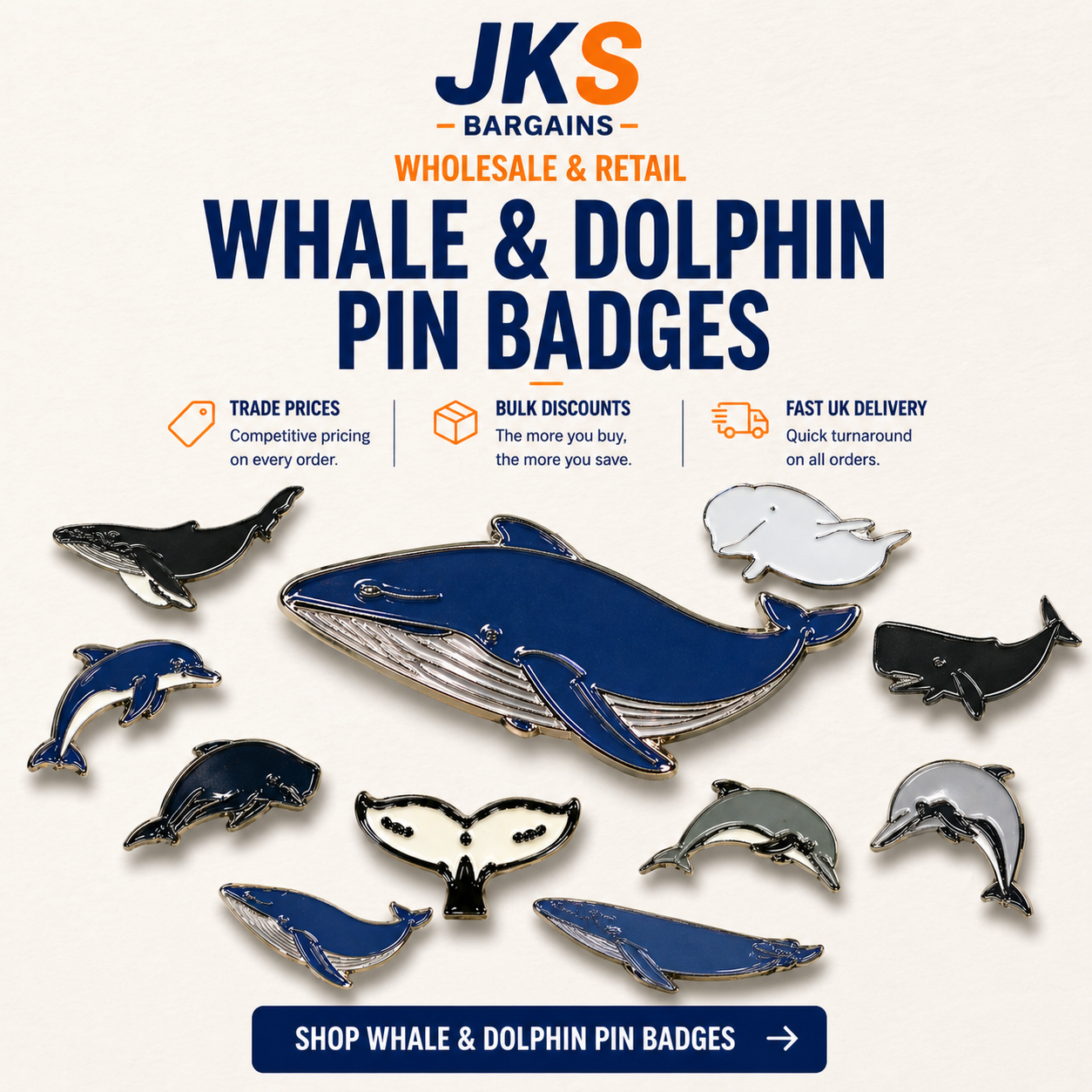 Whales and Dolphins Pin Badges