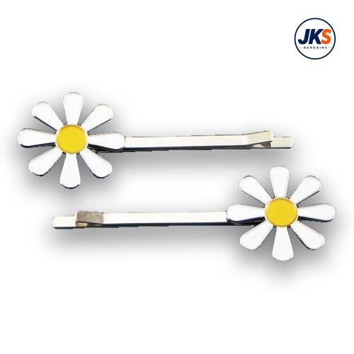10 x Pairs Hippy Daisy White Hair Grips