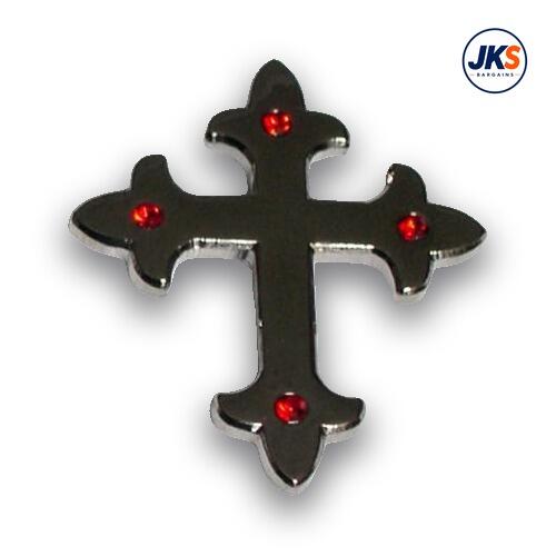 20 x Jeweled Black Chrome Gothic Cross Pin Badges