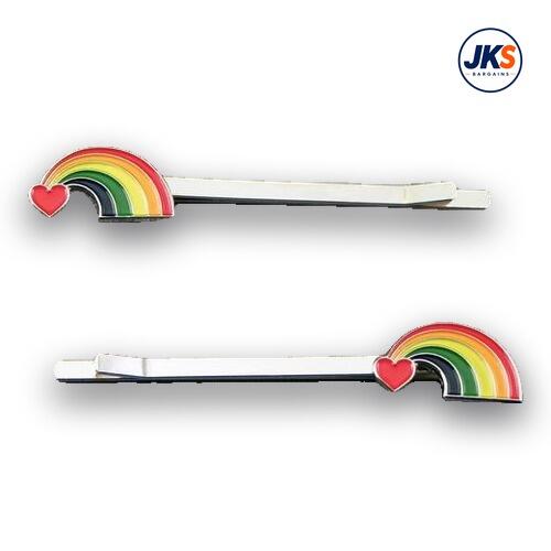 10 x Pairs Rainbow & Heart Hair Grips