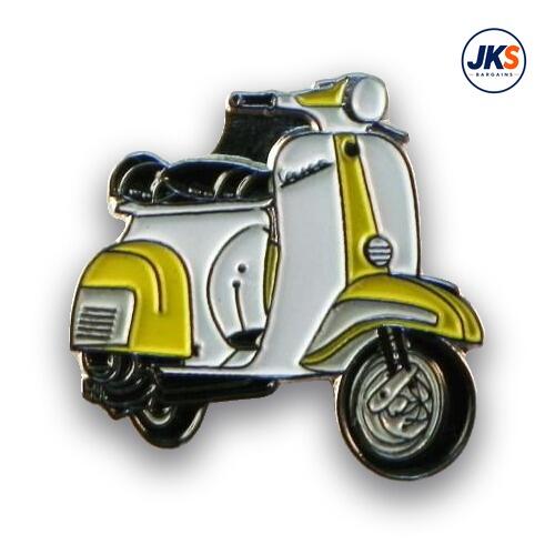 20 x Yellow + White Scooter (Style 2) Pin Badges