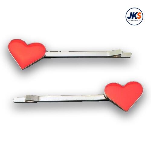 10 x Pairs Red Heart Hair Grips