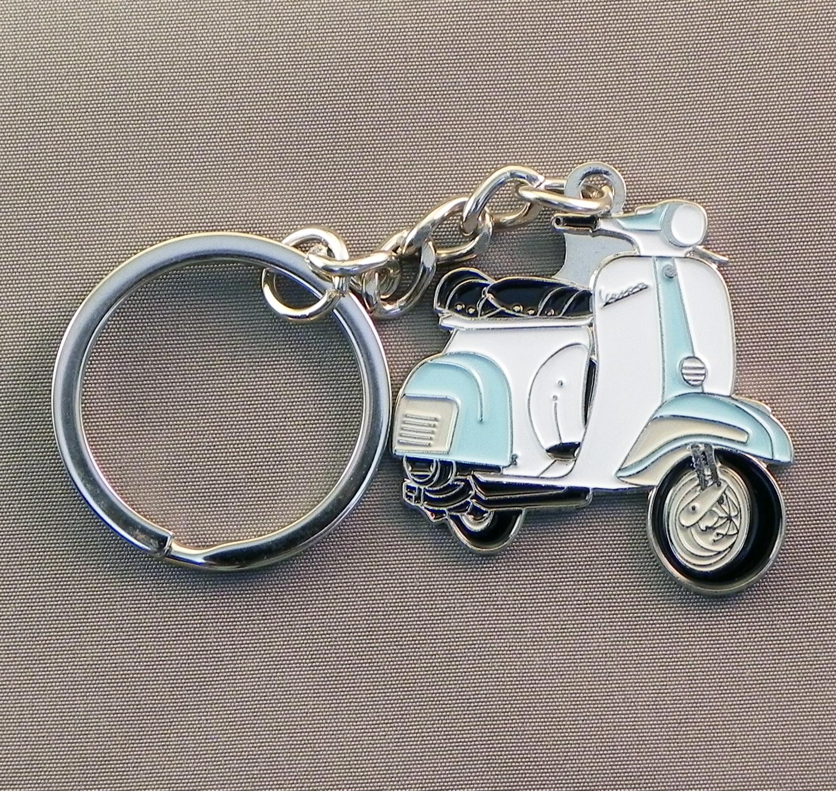 Wholesale Light blue + white Scooter (Style 2) KeyRing | JKs Bargains