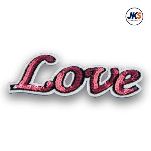 10 x Love Word Sequin Iron On Patch