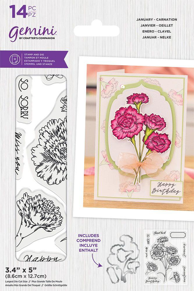 Gemini Birthday Month Floral Stamp and Die January Carnation