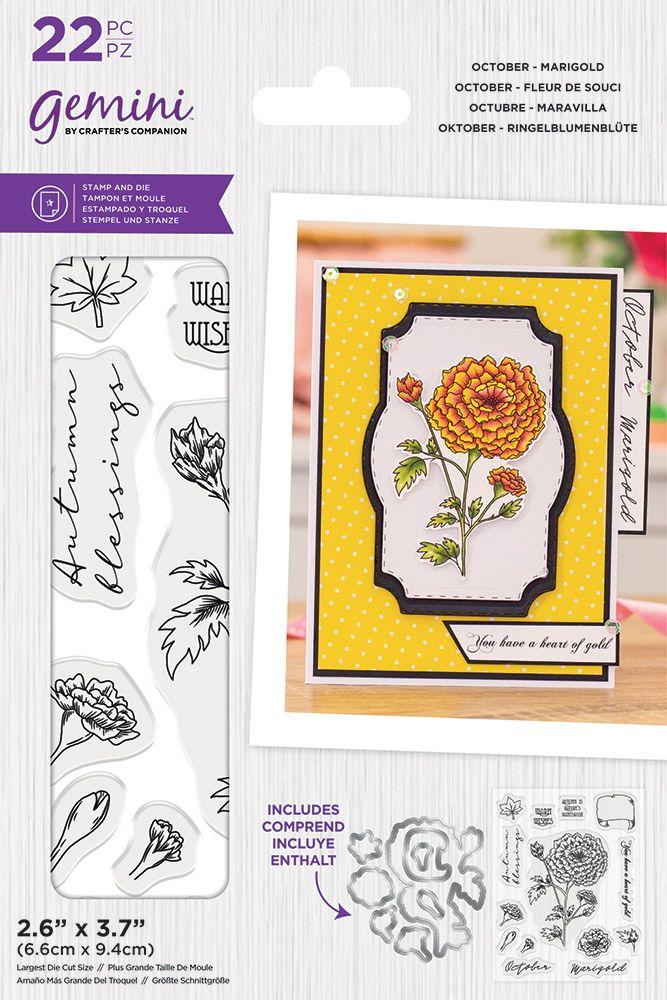 Gemini Birthday Month Floral Stamp and Die October Marigold