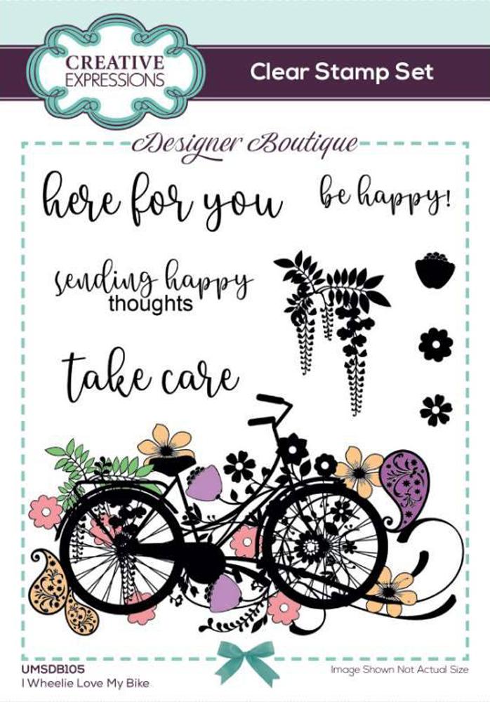 Designer Boutique Collection I Wheelie Love My Bike 6 in x 4 in Clear Stamp Set UMSDB105