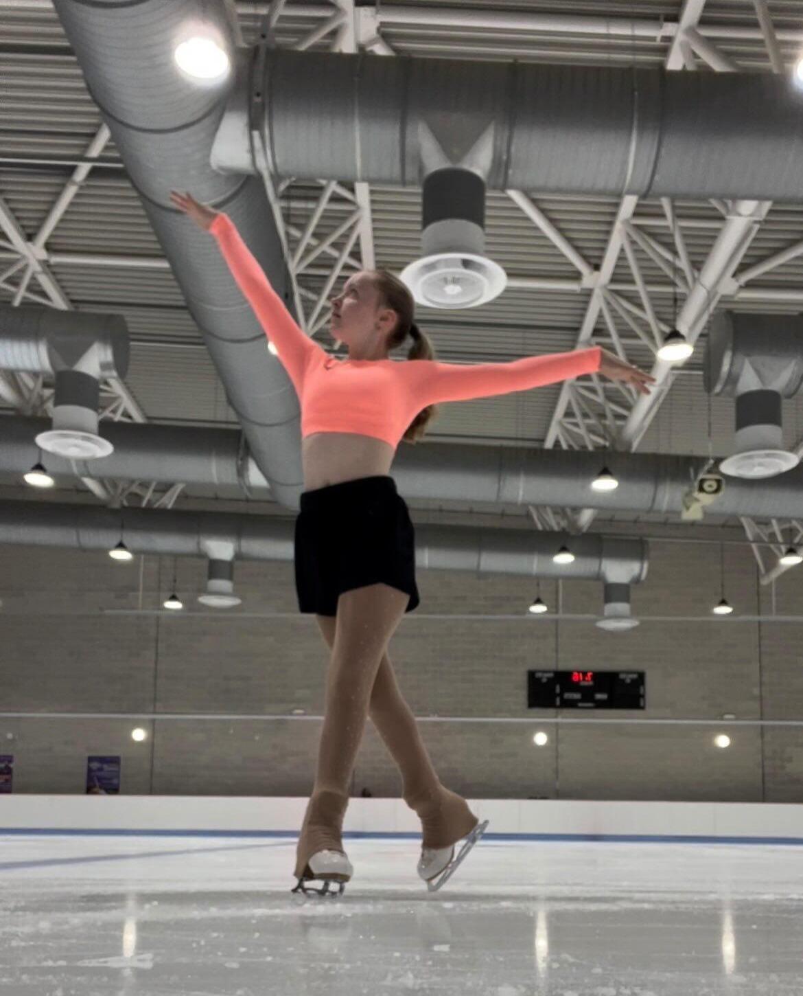 Viva Black and Coral Piped High Waisted Ice Skating Leggings