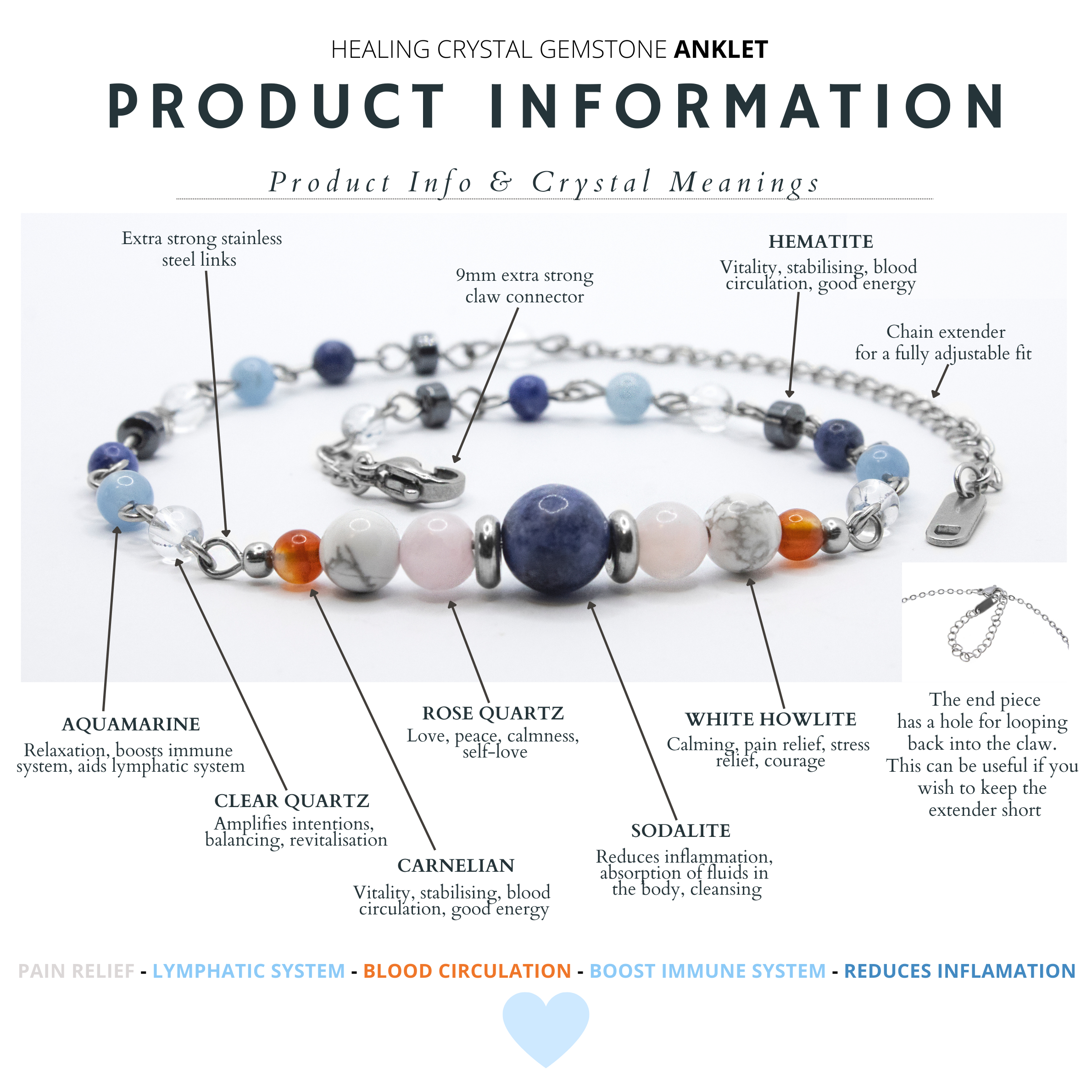 Healing Crystal Gemstone Anklet Healing Crystals Gifts for Her