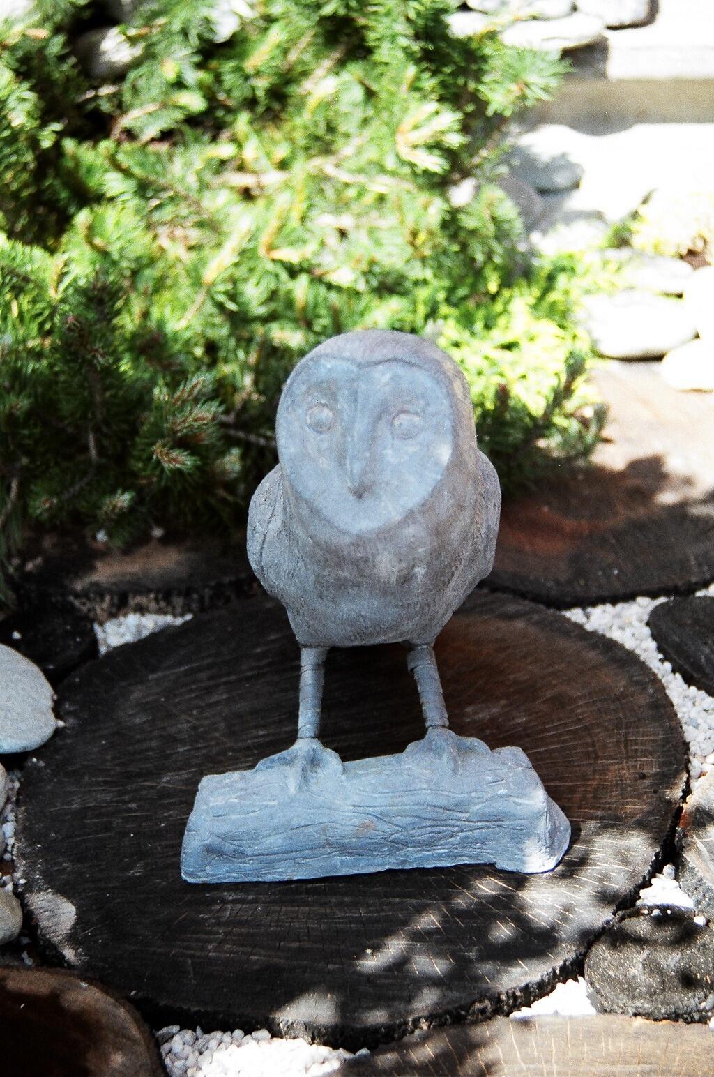 Lead Owl of 28cm tall standing on a branch